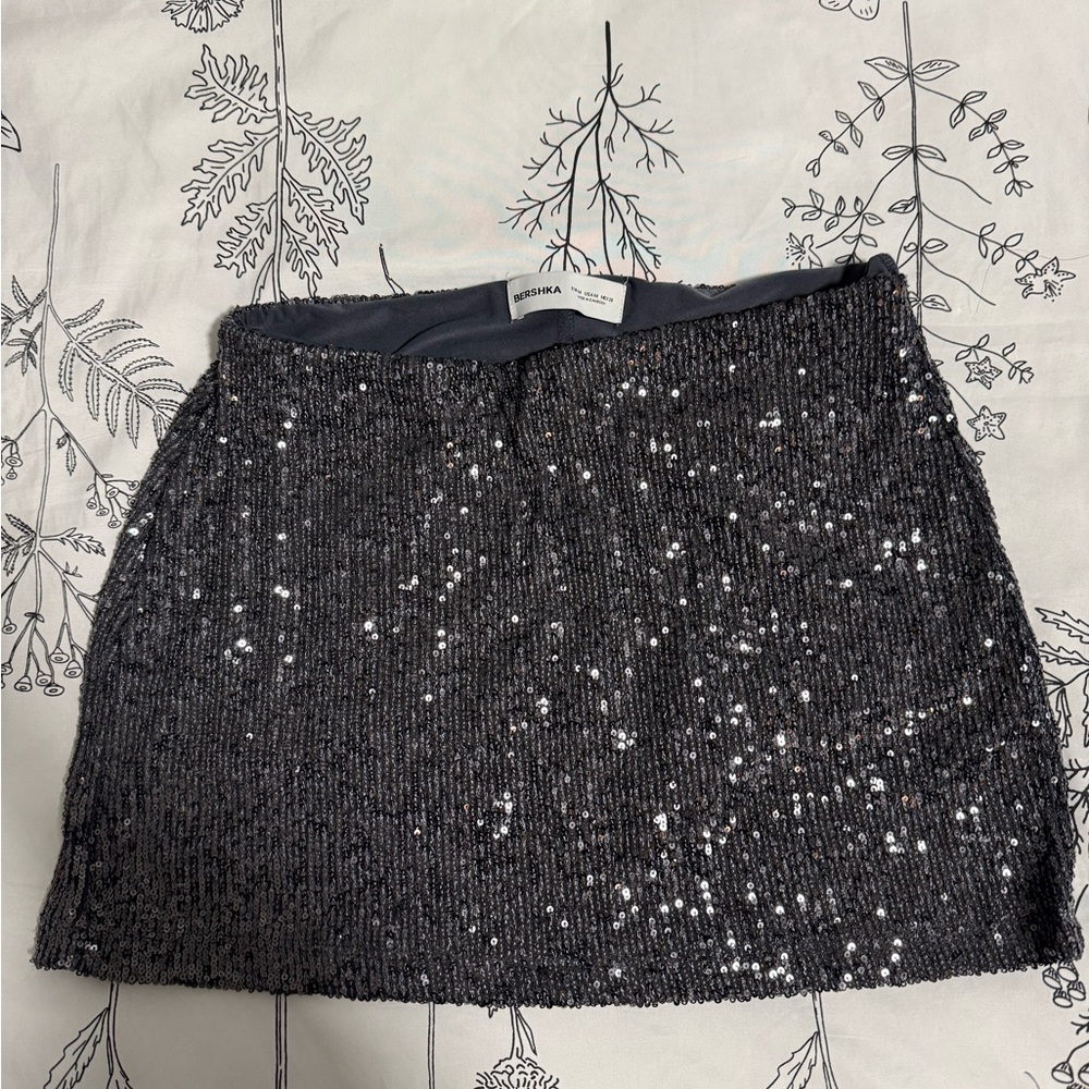 Bershka Black Sequin Mini Skirt